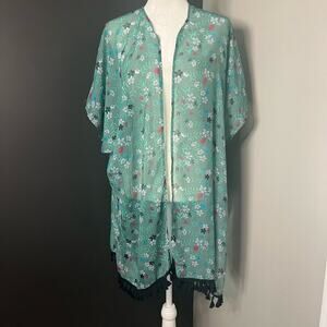 Serra Woman's‎ Floral Teal Scarf Wrap Swimsuit Cover Up- Size OS